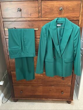 Ann Taylor Emerald Green Double-Breasted Blazer with Matching Trousers